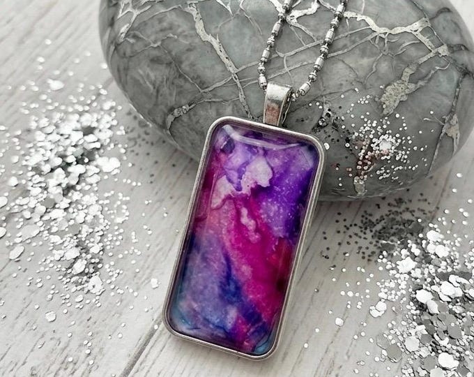 Oblong Viola Pansy Pendant Necklace