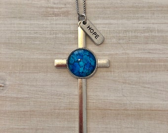 Christian Cross Blue Haze “Hope” Charm Pendant