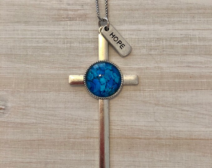 Christian Cross Blue Haze “Hope” Charm Pendant