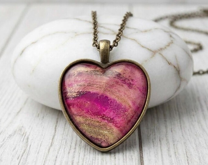 Valentines Pink Swirl Heart Antique Pendant