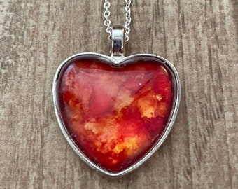 Amber Fire Heart Pendant