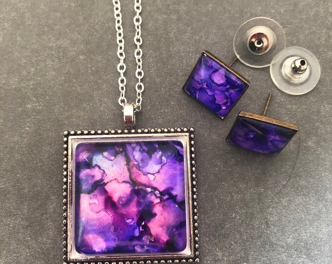 Hibiscus Purple Rose Pendant Set