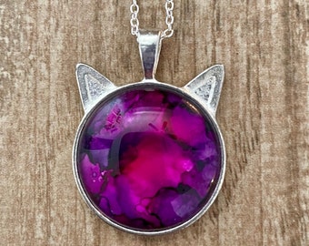 Peony Pink Silver Cat Pendant