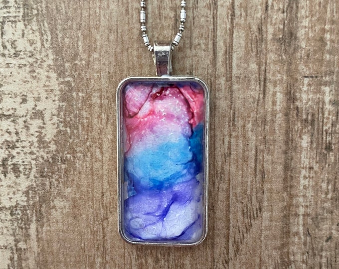Zinnia Multi Watercolor Rectangle Pendant Necklace