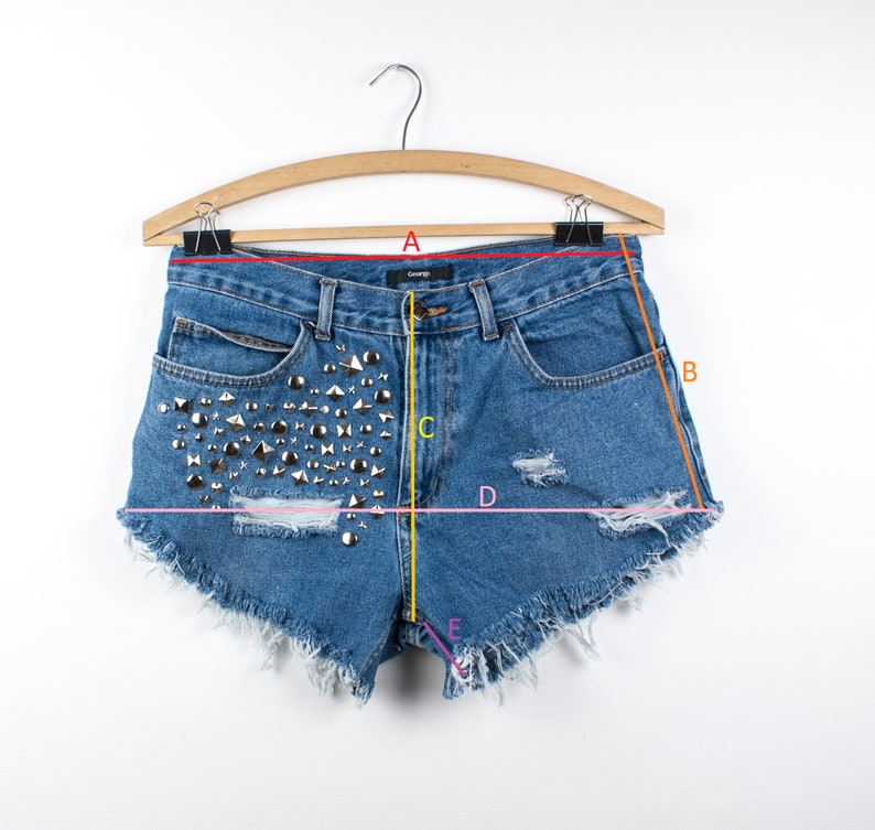 studded pockets HIGH WAISTED DENIM shorts hand dyed with studs size small distressed shorts