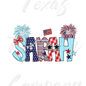 girls 4th of July custom alpha name sublimation transfer, cotton tshirt transfer, custom name transfer, kids patriotic name transfer