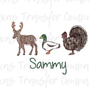 boys hunting duck turkey deer sublimation transfer, cotton tshirt transfer, ready to press heat transfer, duck turkey deer illustration