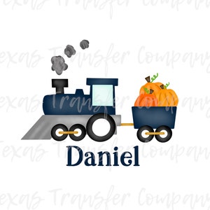 navy pumpkin train sublimation heat transfer, cotton tshirt transfer, ready to press heat transfer, boys halloween sublimation transfer