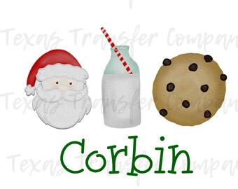 Santa milk and cookies sublimation transfer, cotton shirt transfer, ready to press heat transfer, personalized kids christmas heat transfer