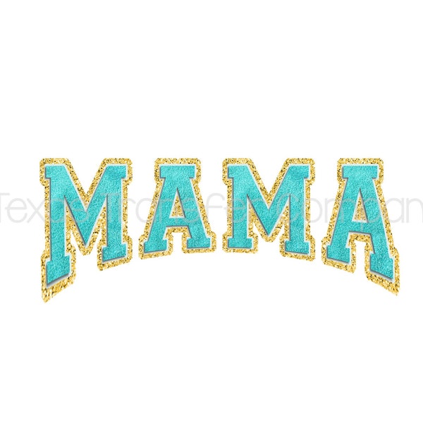 mama turquoise and gold varsity patch sublimation Transfer, digital heat cotton t-shirt ready To press transfer, mom Tshirt Transfer