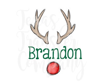 boys reindeer christmas sublimation transfer, cotton tshirt transfer, ready to press heat transfer, kids antlers christmas personalized