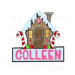 girls gingerbread house personalized sublimation transfer, cotton tshirt transfer, ready to press heat transfer, holiday tshirt transfer