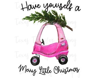 Christmas cozy coupe sublimation heat transfer, cotton tshirt transfer, ready to press heat transfer, Christmas tree pink cozy coupe