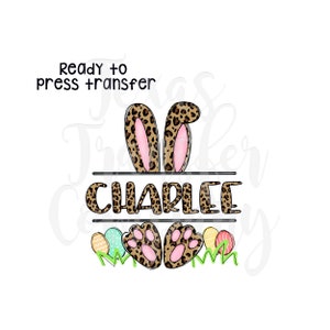 personalized leopard easter bunny transfer ready to press, kids cotton tshirt transfer, easter bunny, personalized bunny transfer