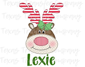 girls personalized christmas sublimation transfer, cotton tshirt transfer, ready to press heat transfer, girls reindeer christmas