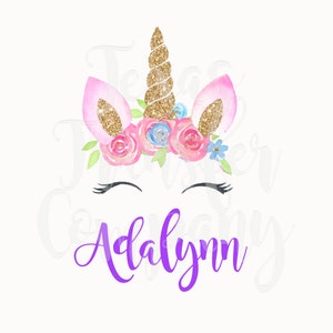 Unicorn Face sublimation transfer, cotton heat transfer, floral unicorn horn transfer