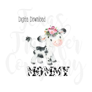 mama koe digitale download, koe verjaardag png, sublimatie bestand, meisjes verjaardag digitaal bestand, koe bloemen kroon afdrukbaar bestand