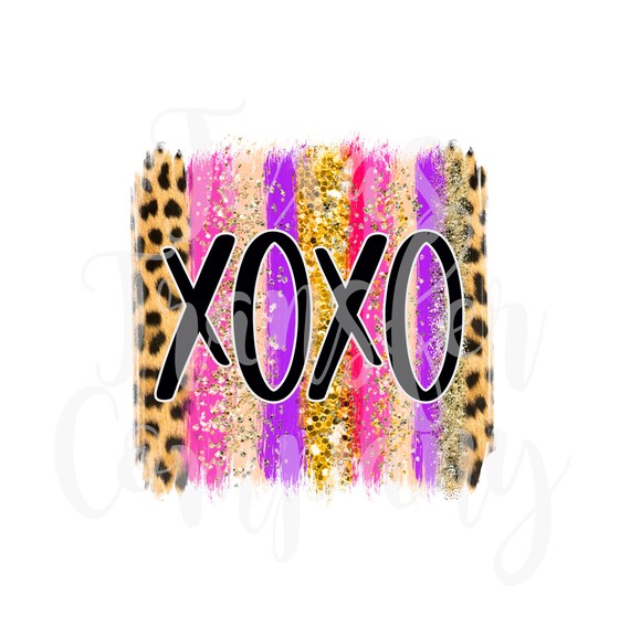 pink and purple XOXO brush strokes digital download, sublimation digital  file, valentines brush strokes, leopard and glitter brush strokes