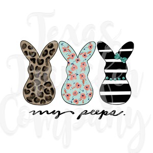 leopard peeps floral easter sublimation transfer, digital heat cotton t-shirt ready To press transfer, peeps trio, chillin with my peeps