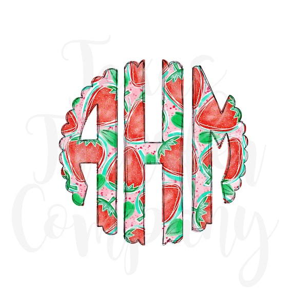 strawberry scallop monogram customized sublimation transfer, cotton heat transfer,, customized summer monogram transfer