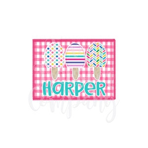 pink gingham girls popsicle summer transfer ready to press, kids cotton tshirt transfer, girls summer heat transfer