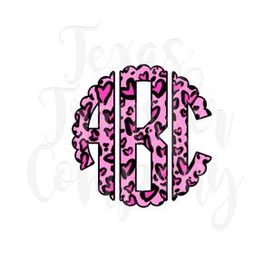 valentine scallop monogram transfer, pink heart leopard sublimation transfer, cotton heat transfer, monogram transfer ready to press