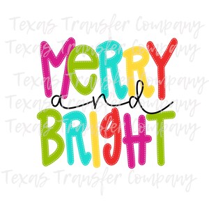 Weihnachten Sublimationstransfer, Baumwoll-T-Shirt-Transfer, druckfertige Wärmeübertragung, Merry & Bright-T-Shirt-Transfer