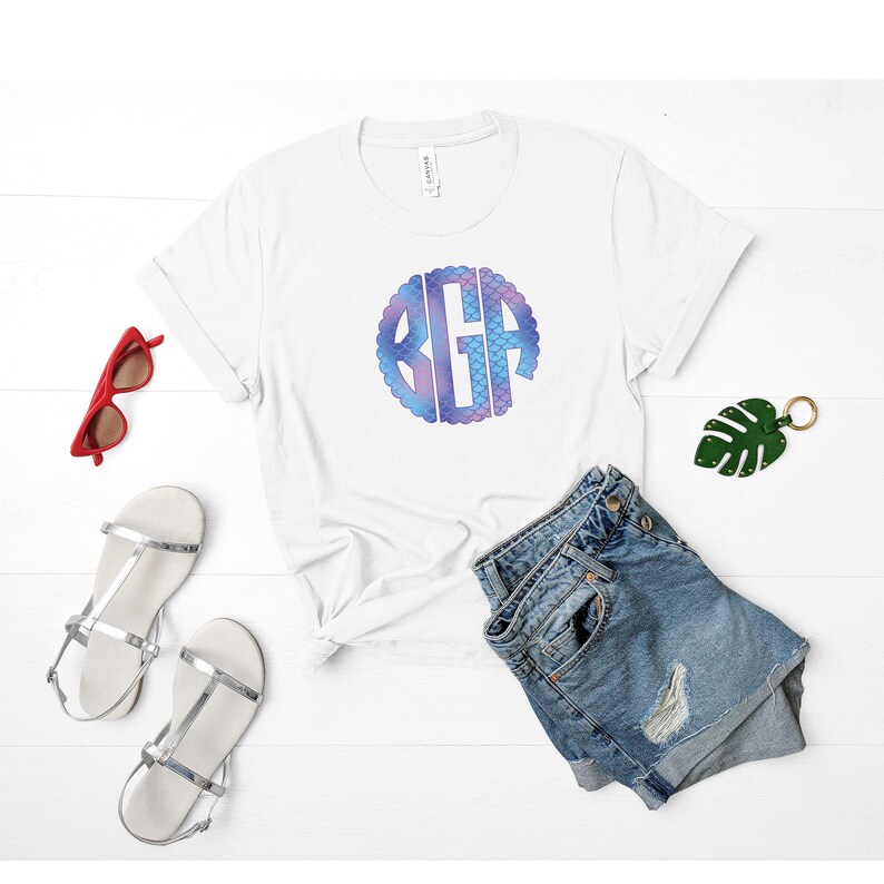 cotton heat transfer mermaid monogram t-shirt transfer mermaid print scallop monogram customized sublimation transfer