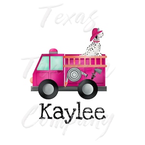 pink firetruck Dalmatian sublimation transfer, cotton tshirt transfer, ready to press transfer, pink firetruck transfer