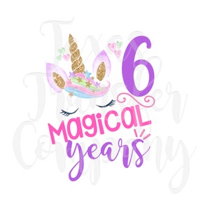 Unicorn Birthday Shirt digital download, 6 magical years, unicorn digital PNG file