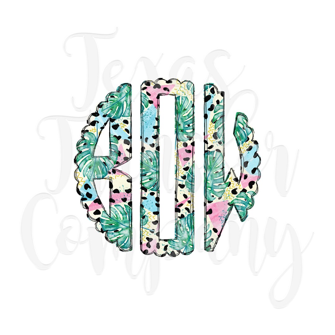 Monstera Monogram Monstera Tropical Summer Scallop Monogram Customized Sublimation ...