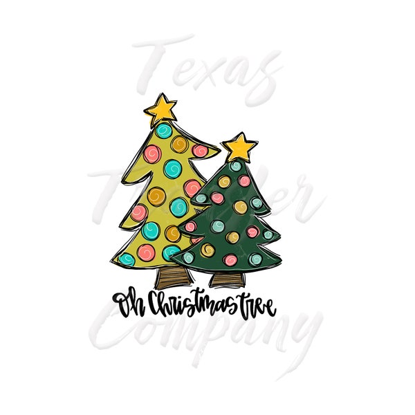 oh christmas trees sublimation transfer, cotton tshirt transfer, ready to press heat transfer, whimsy Christmas tree