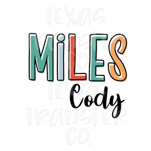 custom boys name transfer, block alpha name, personalized kids sublimation transfer, white toner transfer for cotton shirts