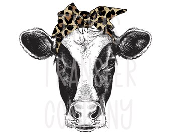 cow with leopard bandana digital download, cow png, sublimation file, printable file, cow instant download, printable cow file