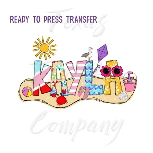 Girls Beach Name Alpha Sublimation Transfer Cotton Tshirt Etsy