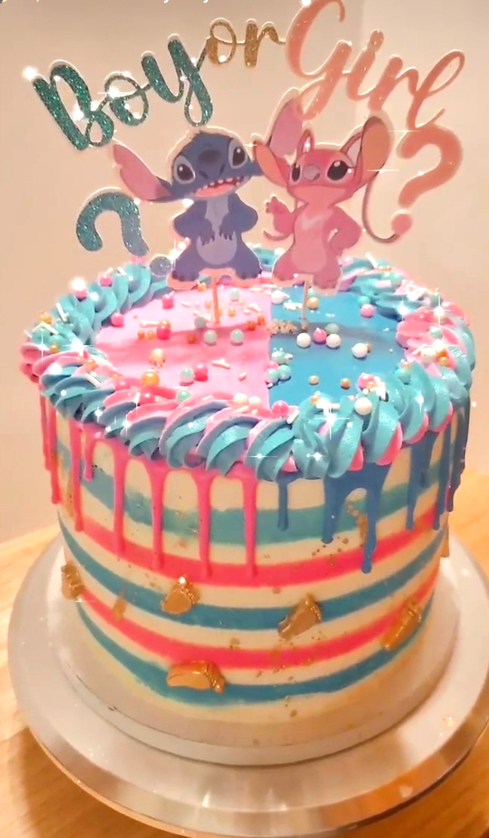 Stitch And Angel Gender Reveal Cake
