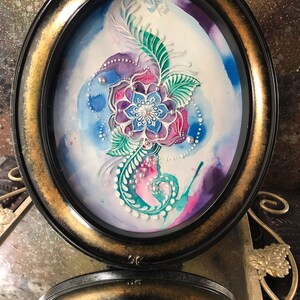 Acrylic and watercolor, hand painted picture frame