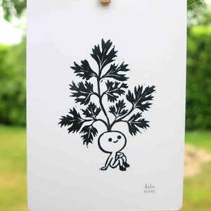 Brin de persil - Les petites graines - Linogravure A6 fait main