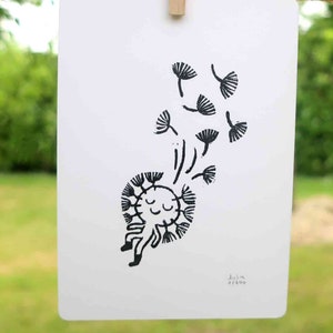 Dent de Lion - Les petites graines - Linogravure A6 fait main