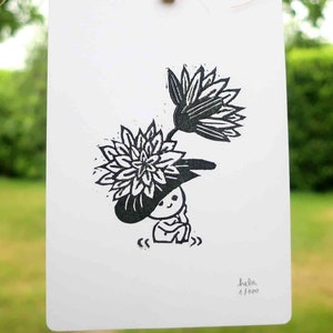 Les nénuphares - Les petites graines - Linogravure A6 fait main