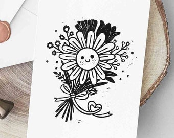Le bouquet Carte de voeux en linogravure pour dire Je t'aime