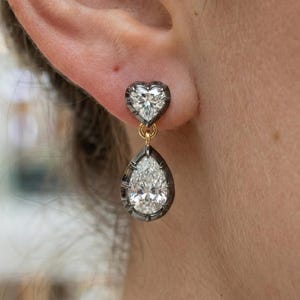 3.5ct georgianischer Cut Down Button Back Setting Multiform Moissanit Ohrringe, Baumeln & Drop Diamant Ohrringe, Tropfen Ohrringe, viktorianischer Stil