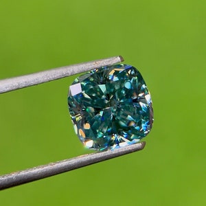 1ct to 5ct Handcrafted Cyan Blue Cushion Cut Moissanite, Loose Cushion Cut Moissanite for Customized Jewelry