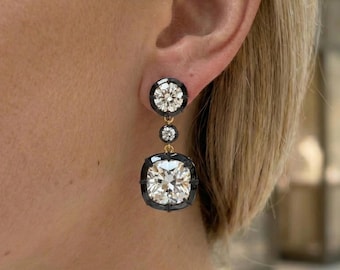 Pendientes de diamantes de laboratorio de múltiples formas con engaste de botón y corte georgiano, pendientes colgantes de moissanita, pendientes de estilo victoriano