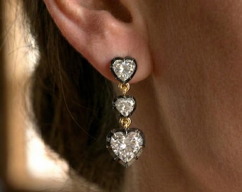 Pendientes de moissanita de 6,3 ct con corte georgiano, engaste de botón en forma de corazón, diamantes de laboratorio, colgantes y pendientes de estilo victoriano.