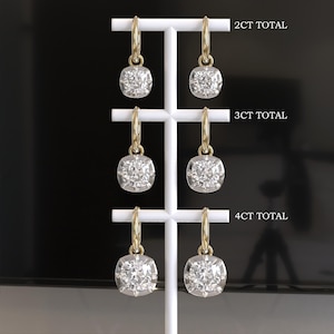 Georgian Cut Down Button Back Setting Moissanite Earrings Gypset, Victorian Earrings, White Bezel Gold Lab Grown Diamond Hoop Earrings