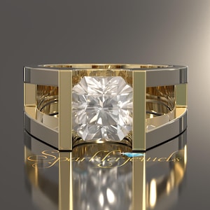 Asscher Cut Moissanite Men&#39;s Ring, Certified Lab Grown Diamond Mens Ring,  Silver Ring for men, Diamond Gents ring