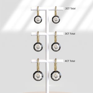 Georgian Cut Down Button Back Setting Moissanite Earrings Gypset, Victorian Earrings, Blackened Gold Lab Grown Diamond Lever Back Earrings