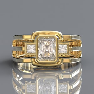 Radiant Cut Moissanite Men&#39;s Ring, Men Gold Ring, Mens Wedding Ring, Certified Lab Grown Diamond Ring for men, Gents Ring