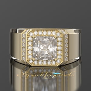 3CT Radiant Square Moissanite Men&#39;s Ring, Ring For Men, Certified Lab Grown Diamond Mens Ring, Silver Ring for men, Modern Gents ring